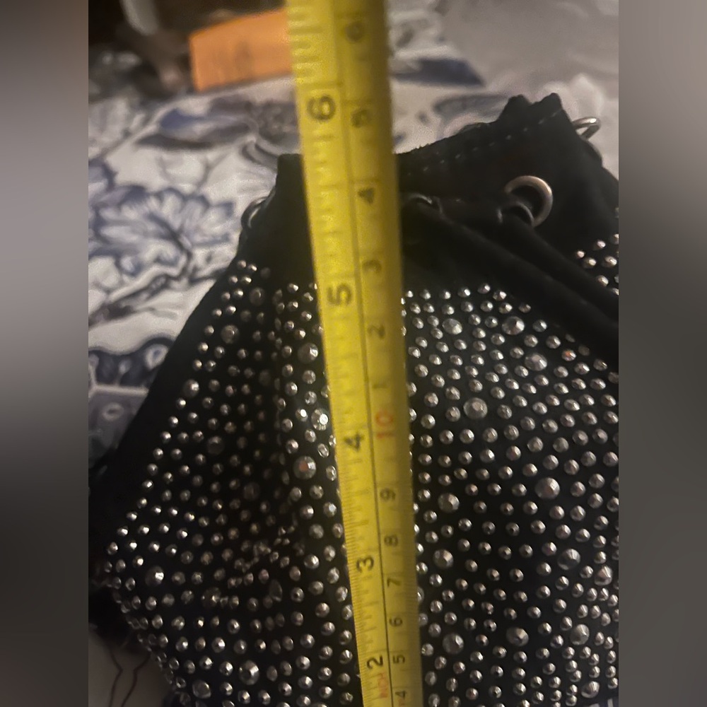 Natalie Mills Black Studded Drawstring Mini Bag